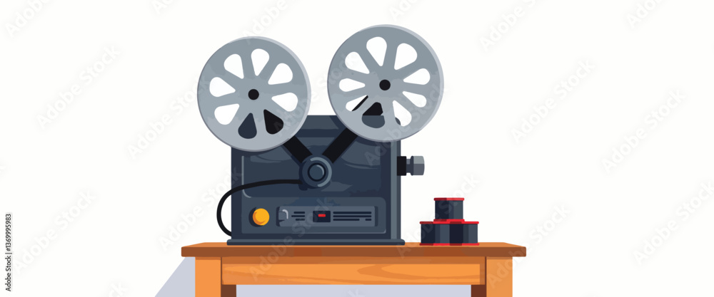 Fototapeta premium Classic vintage film projector on wooden table, cinematic nostalgia
