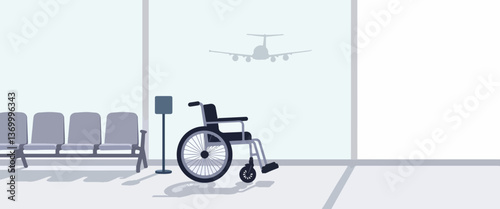 Sleek modern wheelchair at airport gate, accessibility and travel