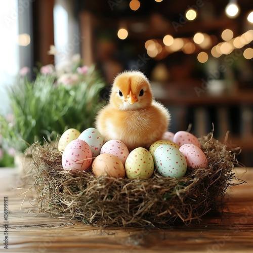 Cute Chick in Nest, Easter Decor