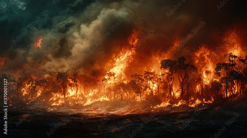 Forest ablaze in destructive wildfire Forest ablaze in destructive wildfire