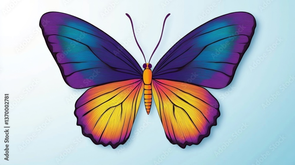 Fototapeta premium Colorful Butterfly Illustration with Detailed Wing Texture, Insects , Art