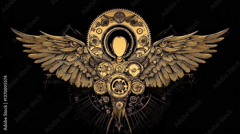 Obraz premium Gold Angel Wings with Intricate Circular Emblem on Black