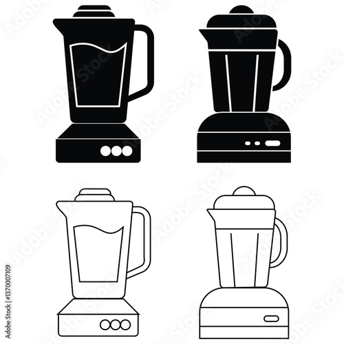 Blender icon vector set. Silhouette of Electric blender out line vector icon. Blending smoothies, purees, soups, juicer and other liquid-based mixtures. Vector illustration.
