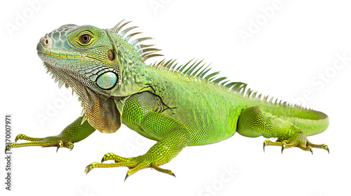 Bright green iguana basking in natural habitat close-up photography tropical environment nature perspective