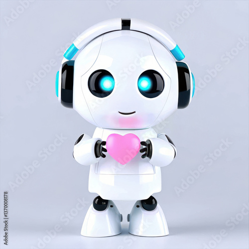 Cute Ai Chatbot smiling Robot Assistant 3D Icon showing Pink Heart Love to techie