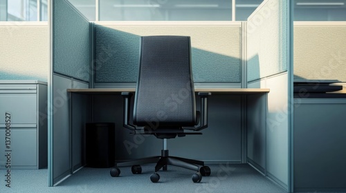 Office Interior with Ergonomic Chair and Cubicles, Workplace , Design
