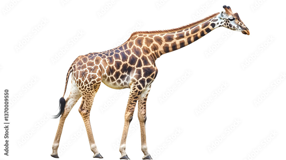 Naklejka premium Majestic giraffe grazing in open savanna gigapixel standard scale wildlife photography nature scene