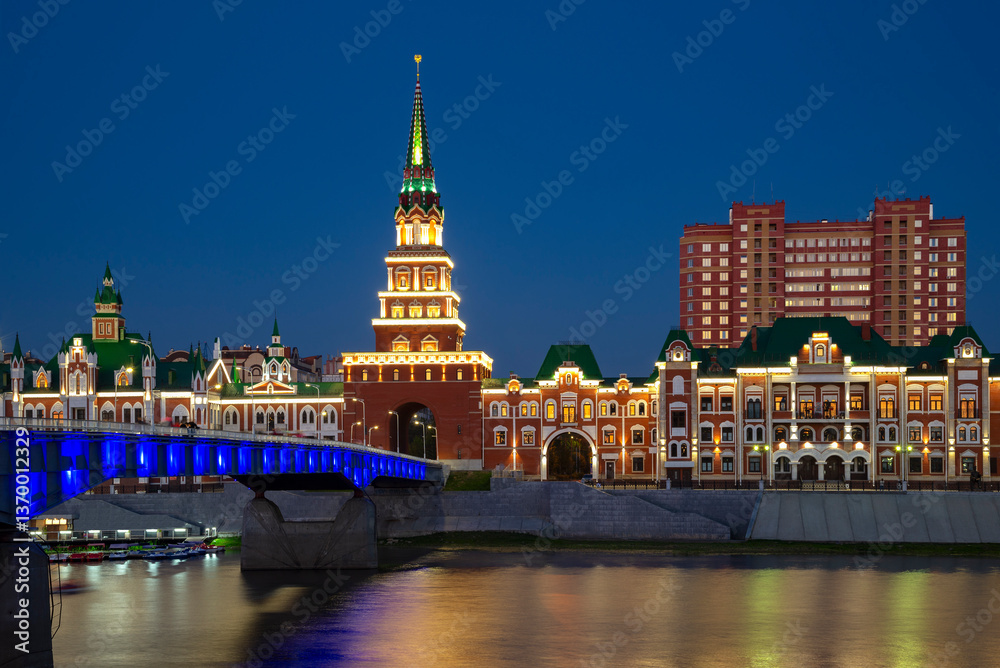 Fototapeta premium View of the Spasskaya Tower in night lighting. Yoshkar-Ola. Republic of Mari El