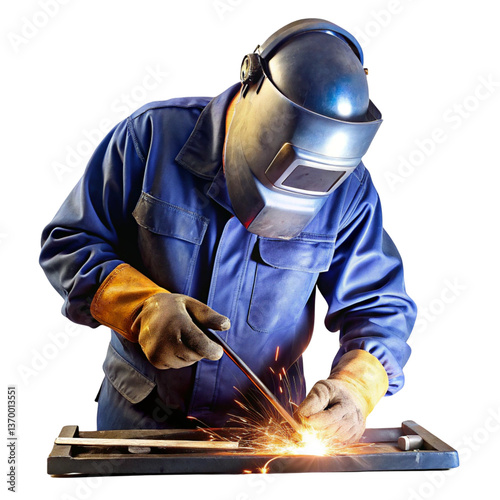 Welder Metal Work with fire isolated on transparent background  
