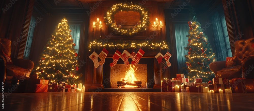 Obraz premium Christmas Interior Living Room Fireplace