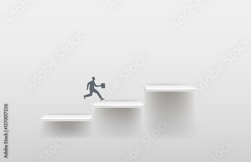 A man runs up the stairs. New ideas, discoveries and opportunities in making business decisions. Vector image