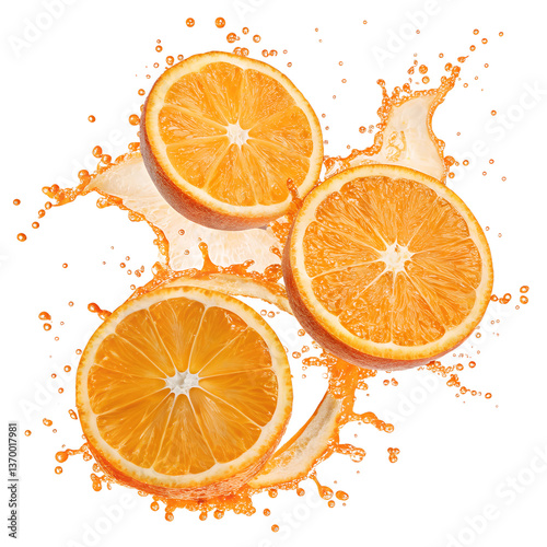 orange and water splash on transparent background