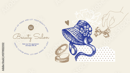 Fotografie Vector vintage hand drawn sketch elegant bg with female accessories