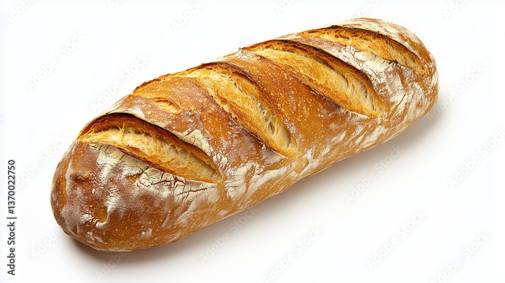 Fresh Golden Baguette on Pure White Background – Artisan Bread, Crusty Texture, Studio Lighting, Minimalist Food Photography, High-Resolution Commercial Image Fresh Golden Baguette on Pure White Background – Artisan Bread, Crusty Texture, Studio Lighting, Minimalist Food Photography, High-Resolution Commercial Image