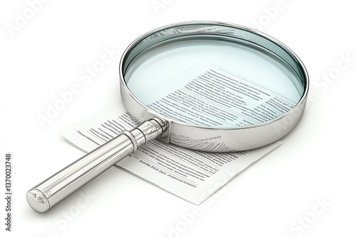 Magnifying Glass on Document: Detailed Close-Up, Realistic Style