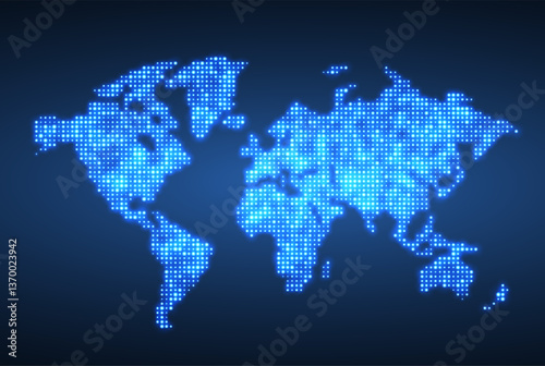 World map. Global network, pixel texture, earth background, abstract pattern