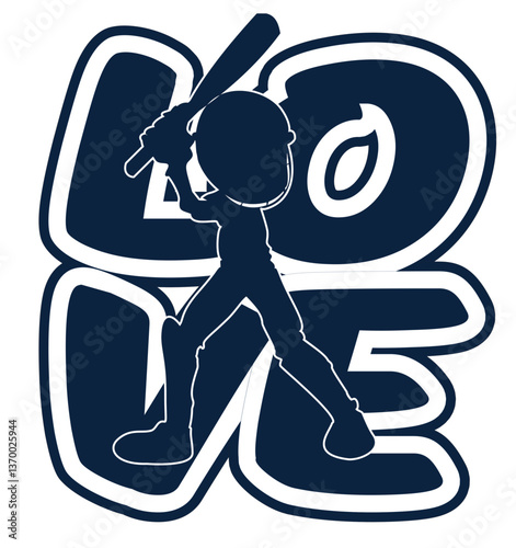 Love - white and blue with baseball player, vector sport graphic for street art - typography graffiti lettering - art illustration - multicolor - written word -	