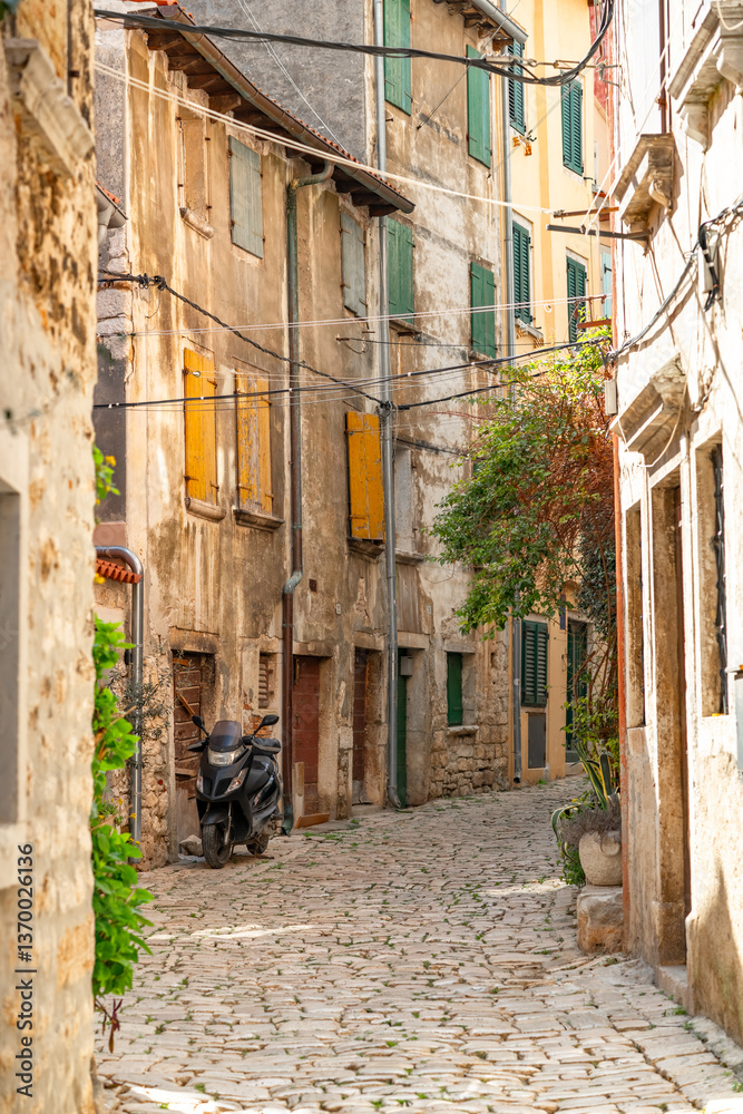 Obraz premium narrow stone street in the old town of Rovinj, Croatia