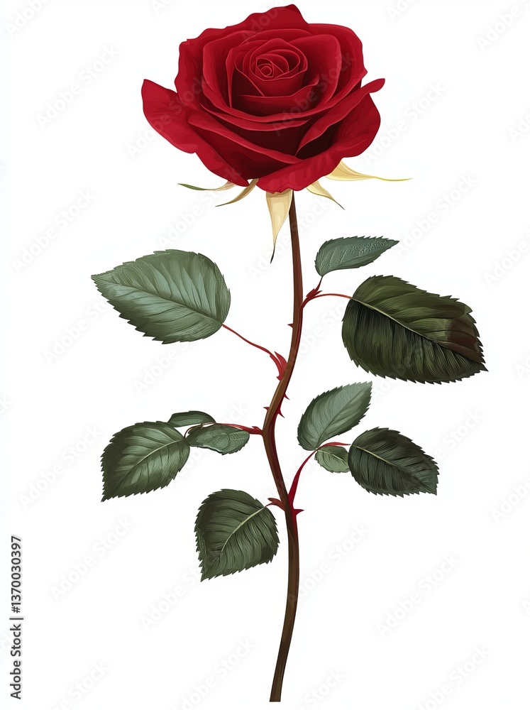 Fototapeta premium A red rose, clipart on a white background
