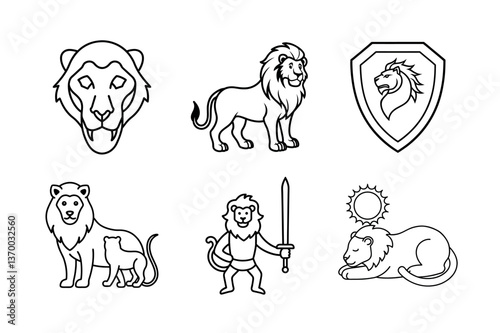 Collection of Cartoon Lions in Various Poses and Settings