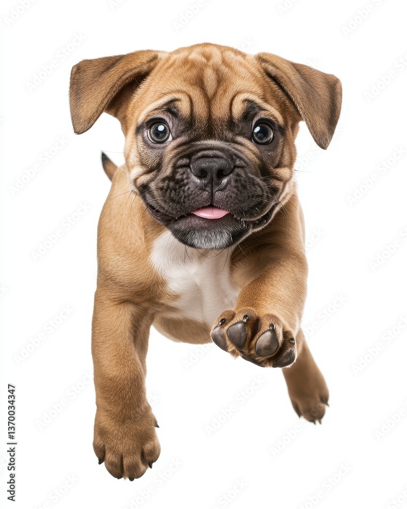 Bulldog Puppy Running with Tongue Out on White Background Bulldog Puppy Running with Tongue Out on White Background