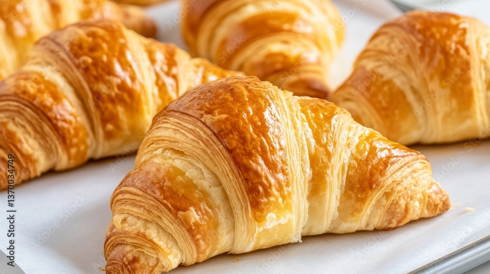 Closeup of Warm Golden Croissants Fresh from the Oven with Crispy Layers and Buttery Aroma on a Wood Background Closeup of Warm Golden Croissants Fresh from the Oven with Crispy Layers and Buttery Aroma on a Wood Background