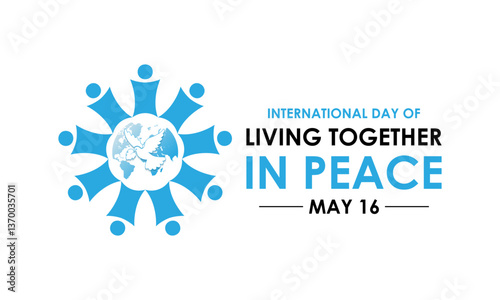 The International Day of Living Together in Peace is observed every year on May 16.Silhouette world map and doves flying into the air. Banner poster, flyer and background design template. Vector.