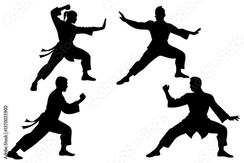 set of Kung Fu silhouette vector illustration