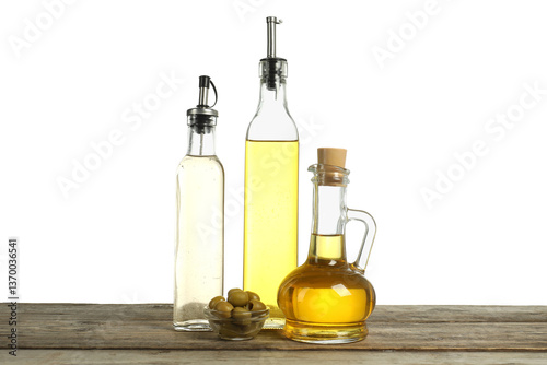 Wallpaper Mural Salad dressings and olives on wooden table against white background Torontodigital.ca