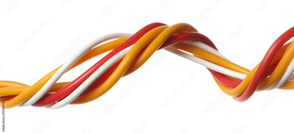 Fototapeta premium Many colorful electrical wires on white background
