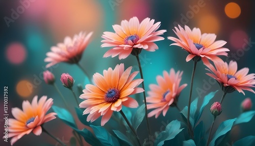 A digital painting of flowers with a shallow depth of field, the flowers are in focus while the background is blurred