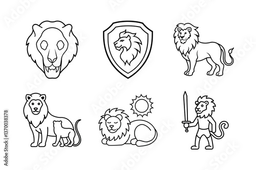 Collection of Cartoon Lions in Various Poses and Settings