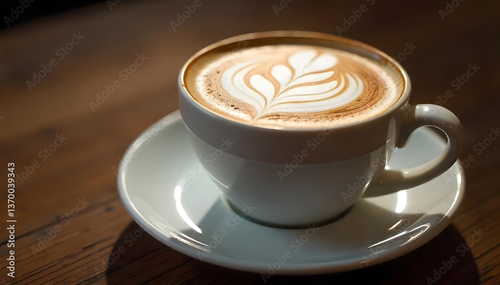 cup of cappuccino with beautiful latte art served in a white cup and saucer cup of cappuccino with beautiful latte art served in a white cup and saucer