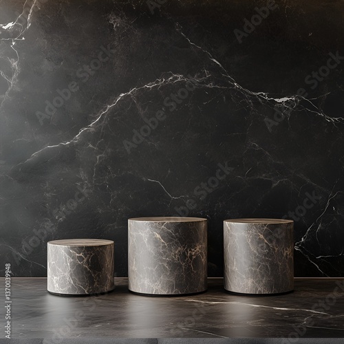 Black marble tube shaped product stand. Suitable for product promotion