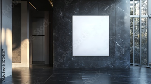 white billboard on black marble wall