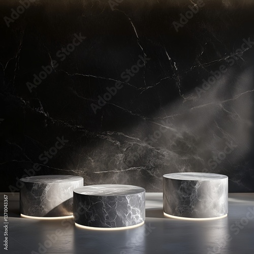 Product stand in the form of a tube with gray marble pattern. suitable for product promotion