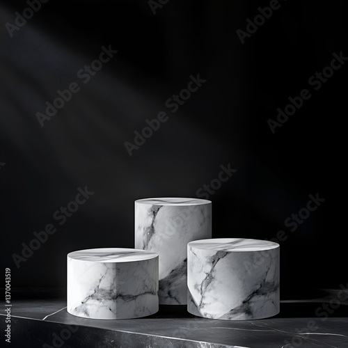 Product stand in the form of a tube with a white marble pattern. suitable for product promotion