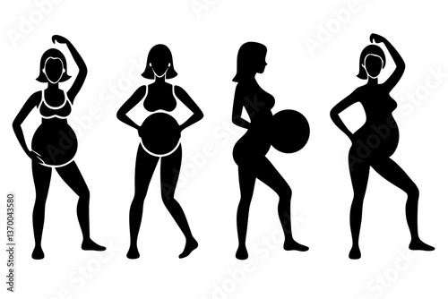 set of Pregnant women activity silhouette vector illustration