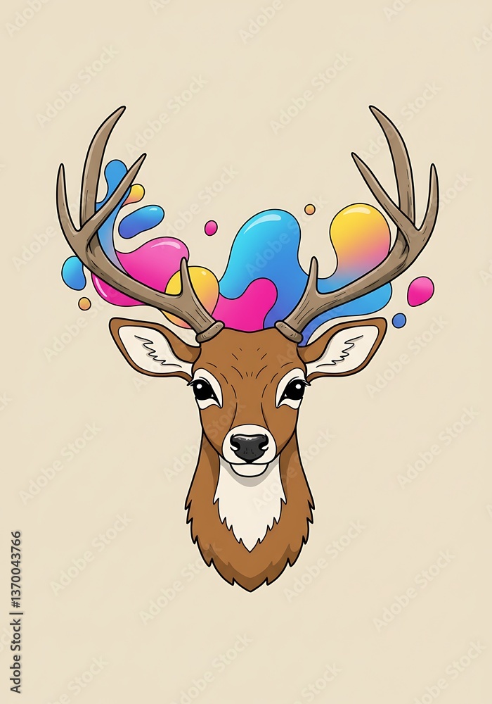 Naklejka premium Creative Deer Head Silhouette with Vibrant Color Splash