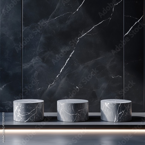 Black marble tube-shaped product stand. Suitable for product promotion