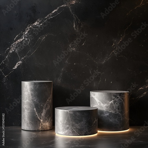 Black marble tube-shaped product stand. Suitable for product promotion