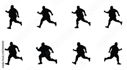Fat Man Running Silhouette Set - Motion and Fitness