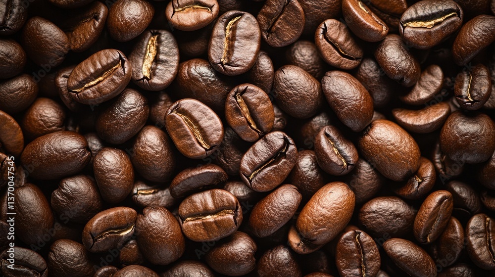 Fototapeta premium Roasted coffee beans forming a textured background for cafe and coffee shop designs