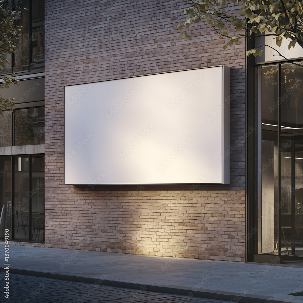 blank white rectangular billboard on the wall of a building blank white rectangular billboard on the wall of a building