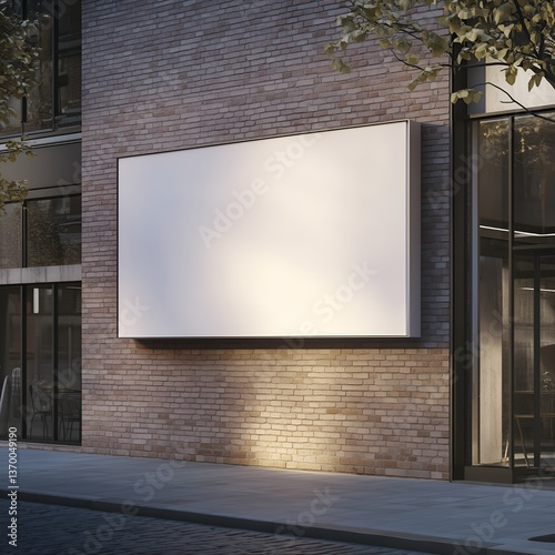 blank white rectangular billboard on the wall of a building