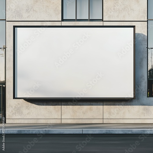blank white rectangular billboard on the wall of a building
