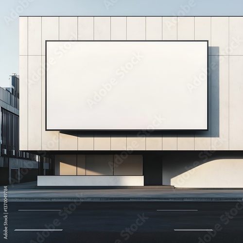 blank white rectangular billboard on the wall of a building