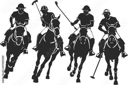set of Polo players silhouette vector illustration