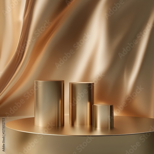 Gold colored tube shaped product stand. suitable for product promotion