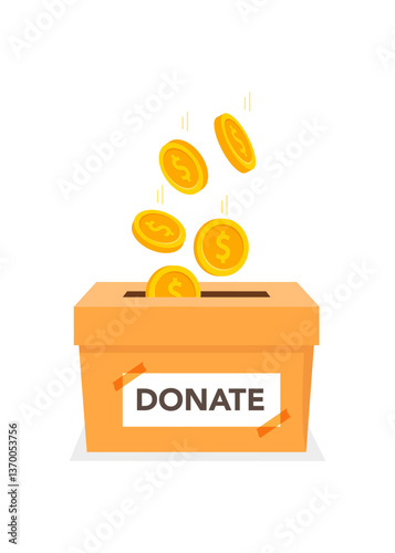 Donation box with golden coins. stock illustration